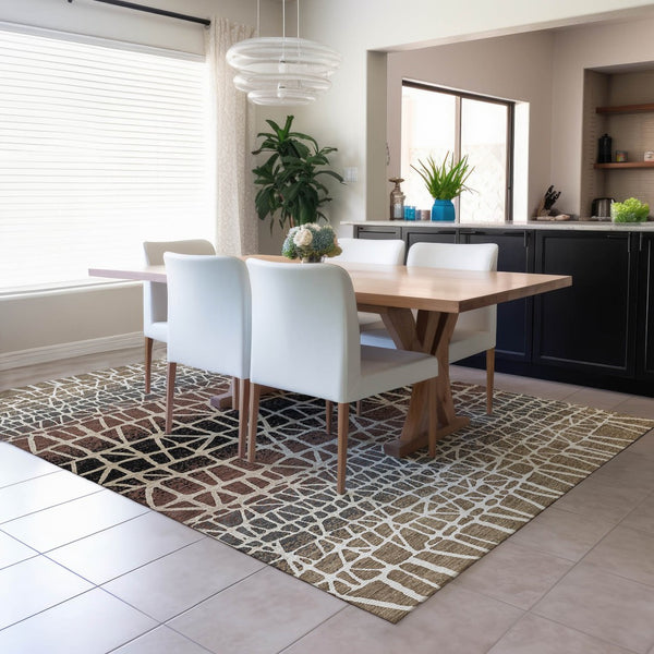 HomeRoots 10' Stylish Brown, Black & Gray Geometric Washable Area Rug - Perfect for Indoor/Outdoor Spaces! 690656