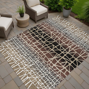 HomeRoots 10' Stylish Brown, Black & Gray Geometric Washable Area Rug - Perfect for Indoor/Outdoor Spaces! 690656