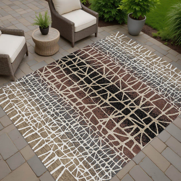 HomeRoots 10' Stylish Brown, Black & Gray Geometric Washable Area Rug - Perfect for Indoor/Outdoor Spaces! 690656