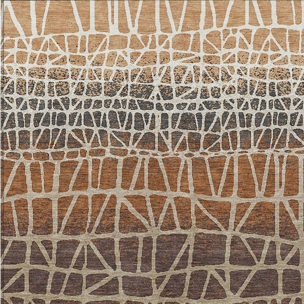 HomeRoots 5' X 8' Copper Brown Beige Geometric Rug - Washable Indoor/Outdoor, Stain-Resistant, Versatile Design 690658
