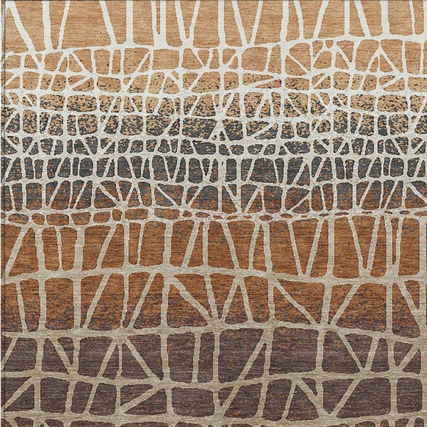 HomeRoots 5' X 8' Copper Brown Beige Geometric Rug - Washable Indoor/Outdoor, Stain-Resistant, Versatile Design 690658