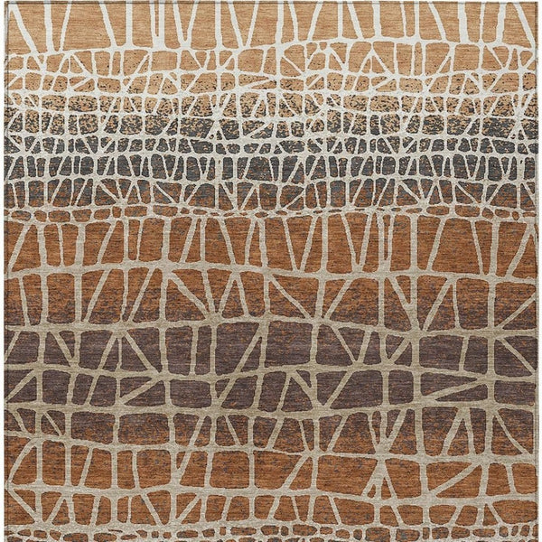 HomeRoots 5' X 8' Copper Brown Beige Geometric Rug - Washable Indoor/Outdoor, Stain-Resistant, Versatile Design 690658