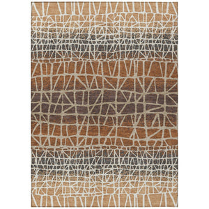 HomeRoots 5' X 8' Copper Brown Beige Geometric Rug - Washable Indoor/Outdoor, Stain-Resistant, Versatile Design 690658