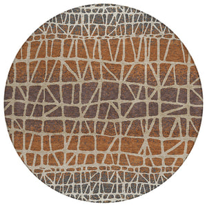 HomeRoots 8' Copper Brown Beige Round Geometric Area Rug – Stylish, Washable, Indoor/Outdoor Decor for All Spaces 690659