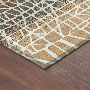 HomeRoots 8' Copper Brown Beige Round Geometric Area Rug – Stylish, Washable, Indoor/Outdoor Decor for All Spaces 690659