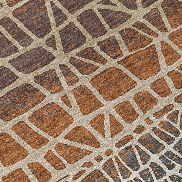 HomeRoots 8' Copper Brown Beige Round Geometric Area Rug – Stylish, Washable, Indoor/Outdoor Decor for All Spaces 690659