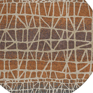 HomeRoots 8' Copper Brown Beige Round Geometric Area Rug – Stylish, Washable, Indoor/Outdoor Decor for All Spaces 690659