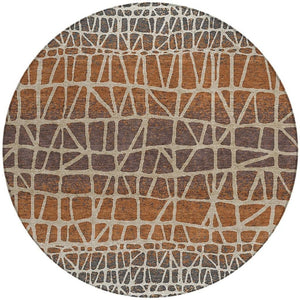 HomeRoots 8' Copper Brown Beige Round Geometric Area Rug – Stylish, Washable, Indoor/Outdoor Decor for All Spaces 690659