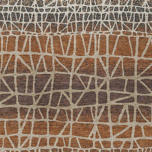 HomeRoots 8' Copper Brown and Beige Geometric Area Rug - Washable, Durable, Indoor/Outdoor, Modern Design 690660