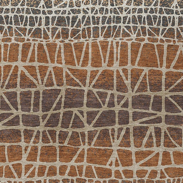 HomeRoots 8' Copper Brown and Beige Geometric Area Rug - Washable, Durable, Indoor/Outdoor, Modern Design 690660
