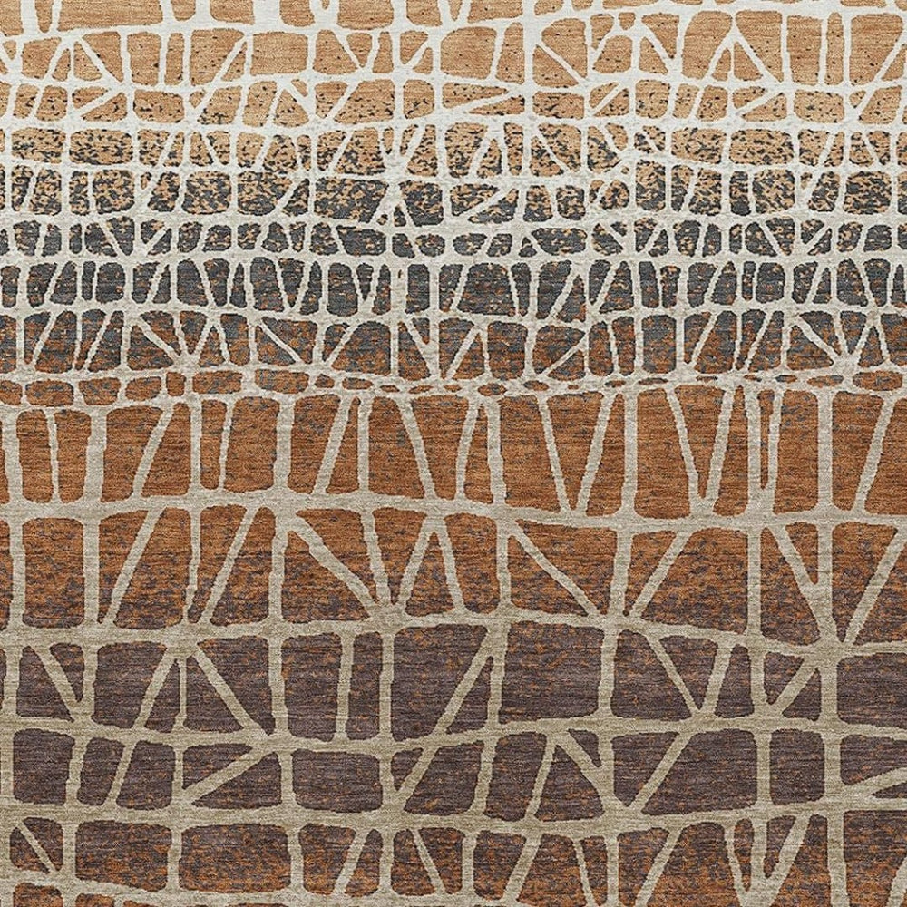 HomeRoots 9' Geometric Copper Brown & Beige Area Rug - Washable Indoor/Outdoor, Durable for High-Traffic Spaces 690661