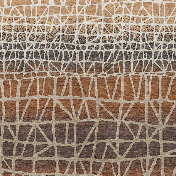 HomeRoots 9' Geometric Copper Brown & Beige Area Rug - Washable Indoor/Outdoor, Durable for High-Traffic Spaces 690661
