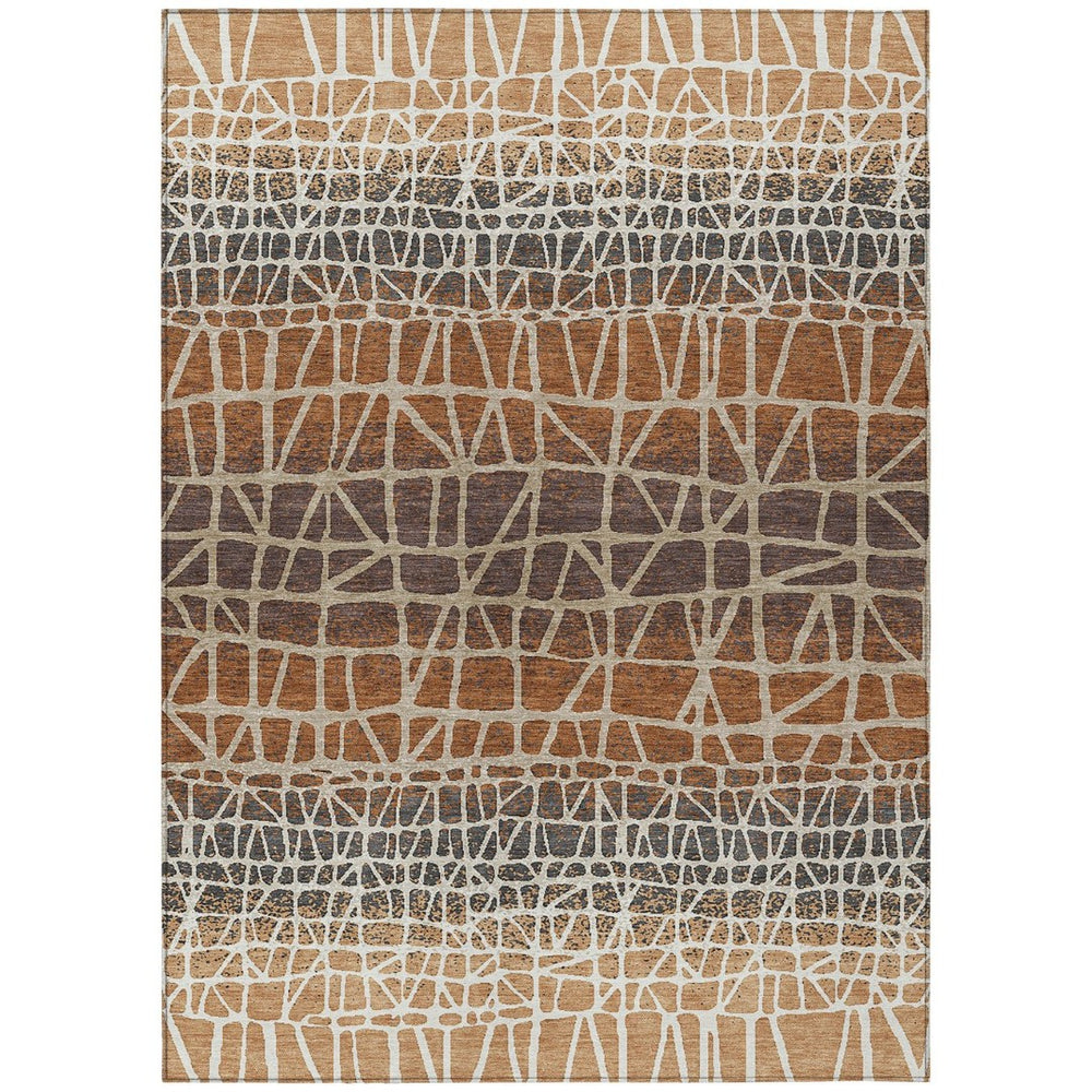 HomeRoots 9' Geometric Copper Brown & Beige Area Rug - Washable Indoor/Outdoor, Durable for High-Traffic Spaces 690661