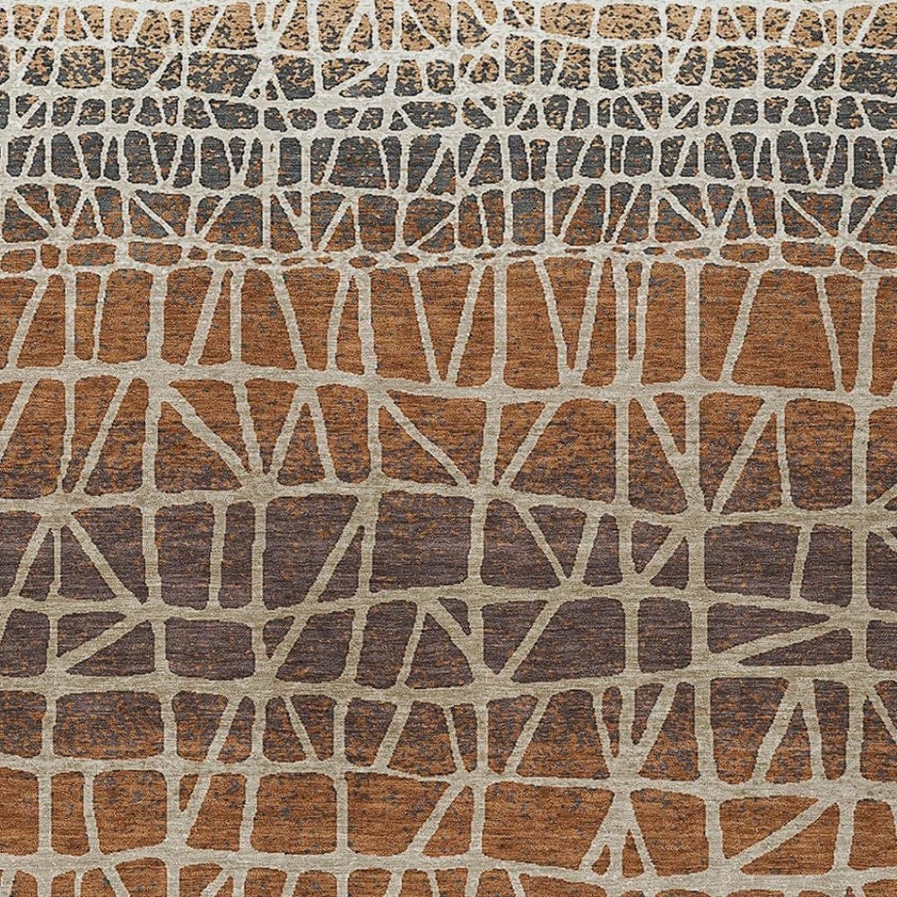 HomeRoots 10' Geometric Copper Brown & Beige Washable Area Rug – Durable Indoor/Outdoor Style for High-Traffic Use 690662