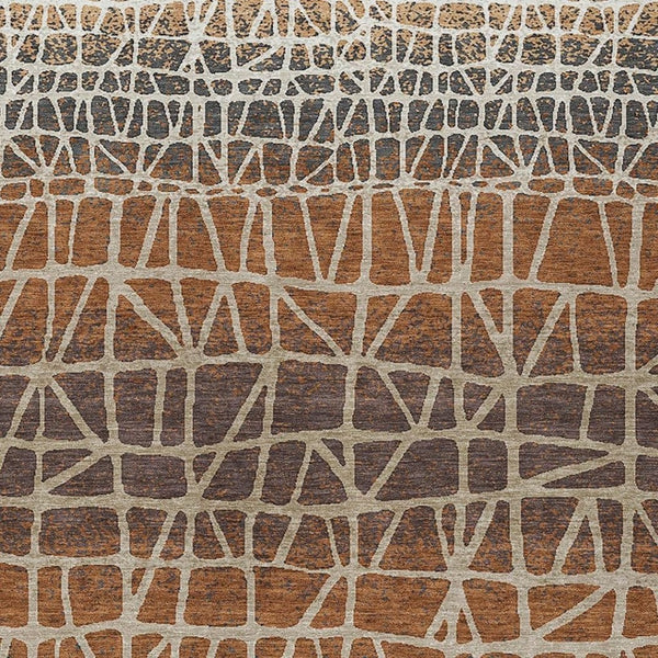 HomeRoots 10' Geometric Copper Brown & Beige Washable Area Rug – Durable Indoor/Outdoor Style for High-Traffic Use 690662