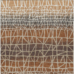 HomeRoots 10' Geometric Copper Brown & Beige Washable Area Rug – Durable Indoor/Outdoor Style for High-Traffic Use 690662