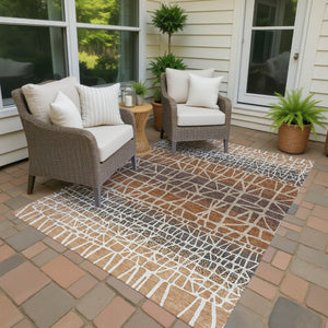 HomeRoots 10' Geometric Copper Brown & Beige Washable Area Rug – Durable Indoor/Outdoor Style for High-Traffic Use 690662