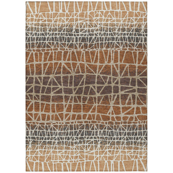 HomeRoots 10' Geometric Copper Brown & Beige Washable Area Rug – Durable Indoor/Outdoor Style for High-Traffic Use 690662