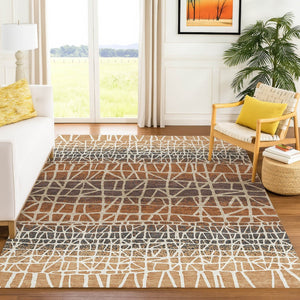 HomeRoots 10' Geometric Copper Brown & Beige Washable Area Rug – Durable Indoor/Outdoor Style for High-Traffic Use 690662