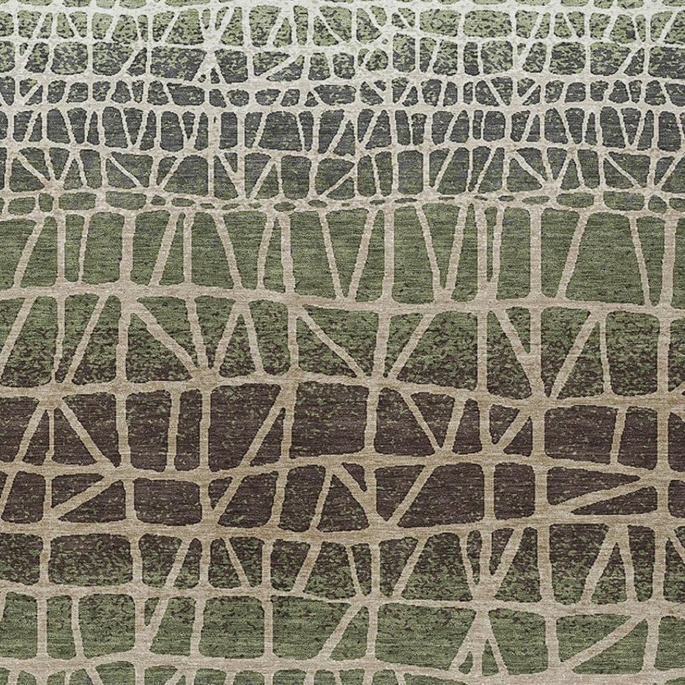 HomeRoots 5' X 8' Stylish Fern Green, Brown & Beige Geometric Washable Area Rug for Indoor/Outdoor Use 690664
