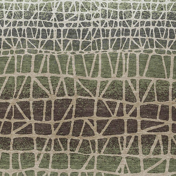 HomeRoots 5' X 8' Stylish Fern Green, Brown & Beige Geometric Washable Area Rug for Indoor/Outdoor Use 690664