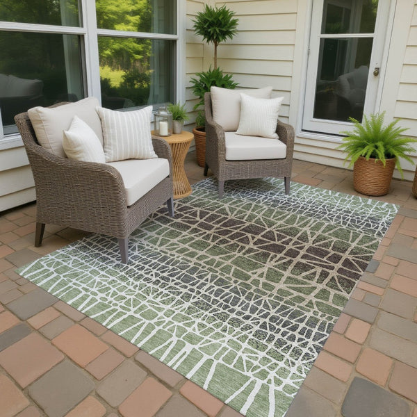 HomeRoots 5' X 8' Stylish Fern Green, Brown & Beige Geometric Washable Area Rug for Indoor/Outdoor Use 690664