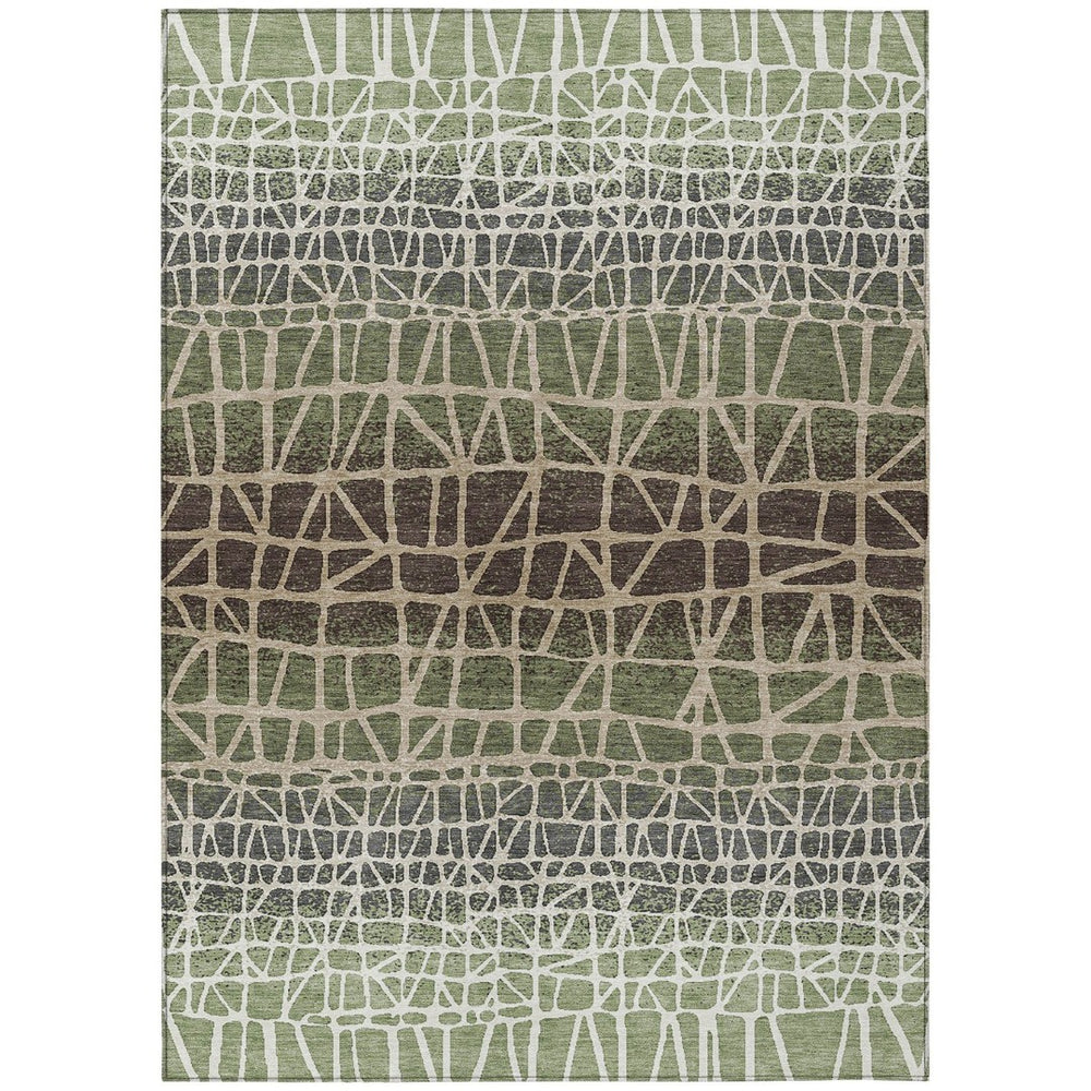 HomeRoots 5' X 8' Stylish Fern Green, Brown & Beige Geometric Washable Area Rug for Indoor/Outdoor Use 690664