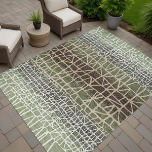 HomeRoots 5' X 8' Stylish Fern Green, Brown & Beige Geometric Washable Area Rug for Indoor/Outdoor Use 690664