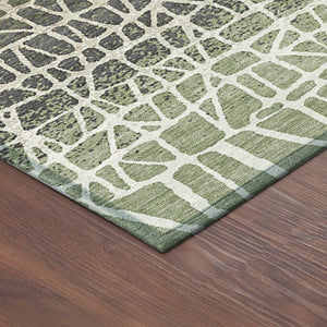 HomeRoots 8' Washable Round Area Rug in Fern Green, Brown & Beige - Durable Geometric Design for Indoor/Outdoor Use 690665