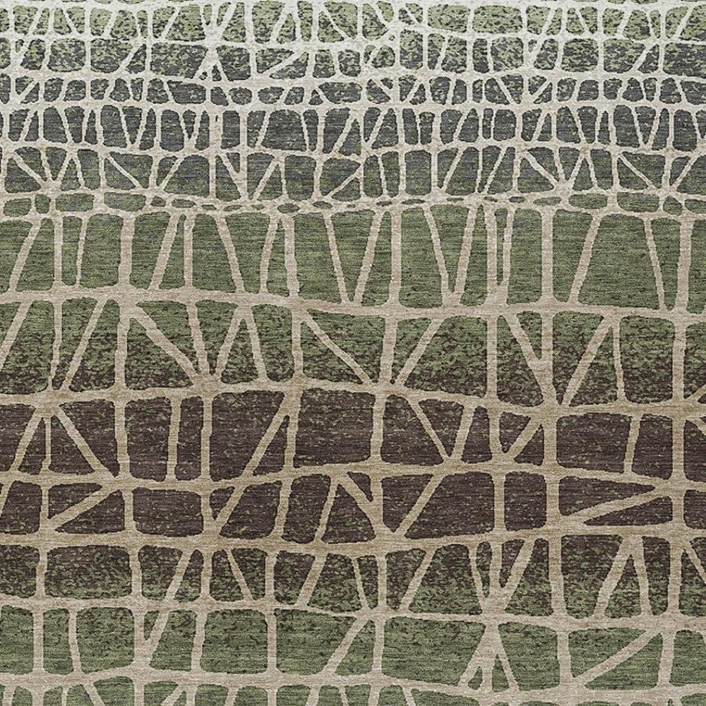 HomeRoots 8' Geometric Washable Area Rug in Fern Green, Brown & Beige - Durable Indoor/Outdoor Design, Easy Care 690666