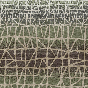 HomeRoots 8' Geometric Washable Area Rug in Fern Green, Brown & Beige - Durable Indoor/Outdoor Design, Easy Care 690666