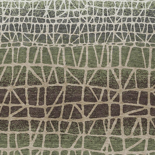 HomeRoots 8' Geometric Washable Area Rug in Fern Green, Brown & Beige - Durable Indoor/Outdoor Design, Easy Care 690666