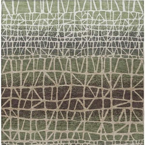 HomeRoots 8' Geometric Washable Area Rug in Fern Green, Brown & Beige - Durable Indoor/Outdoor Design, Easy Care 690666