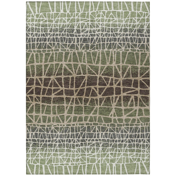 HomeRoots 8' Geometric Washable Area Rug in Fern Green, Brown & Beige - Durable Indoor/Outdoor Design, Easy Care 690666