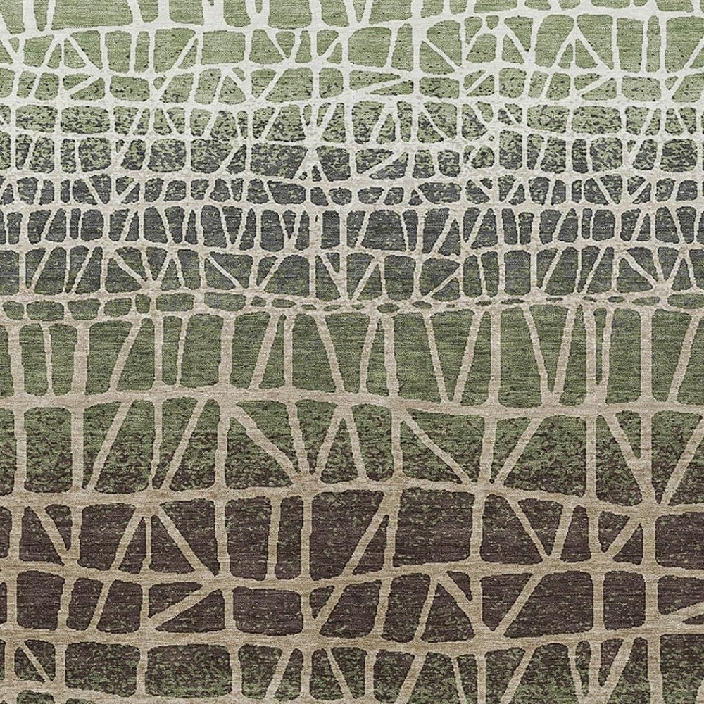 HomeRoots 9' X 12' Stylish Geometric Area Rug in Fern Green, Brown & Beige – Washable for Indoor/Outdoor Use 690667