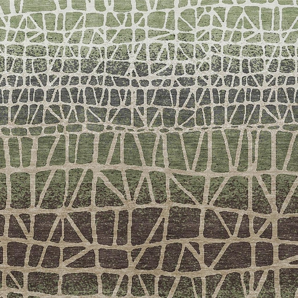 HomeRoots 9' X 12' Stylish Geometric Area Rug in Fern Green, Brown & Beige – Washable for Indoor/Outdoor Use 690667