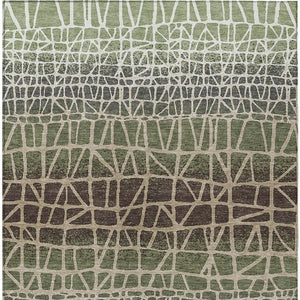 HomeRoots 9' X 12' Stylish Geometric Area Rug in Fern Green, Brown & Beige – Washable for Indoor/Outdoor Use 690667