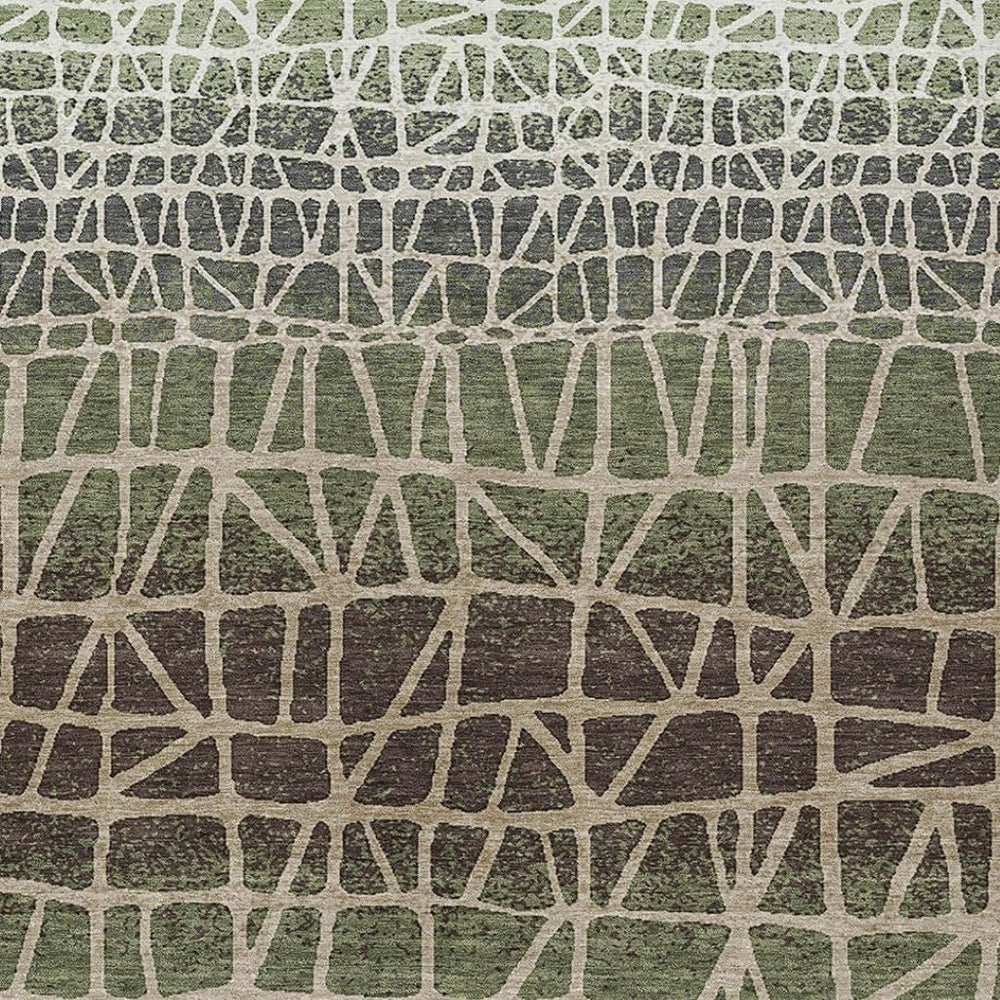 HomeRoots 10' Geometric Washable Area Rug in Fern Green, Brown & Beige - Indoor/Outdoor Durability & Style! 690668