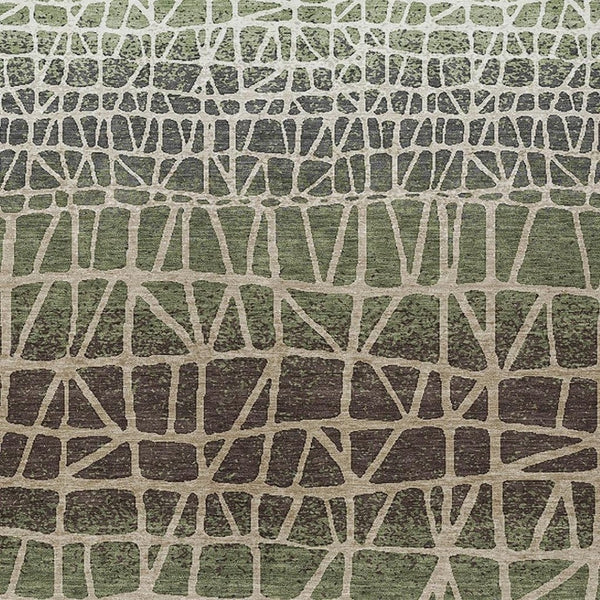HomeRoots 10' Geometric Washable Area Rug in Fern Green, Brown & Beige - Indoor/Outdoor Durability & Style! 690668