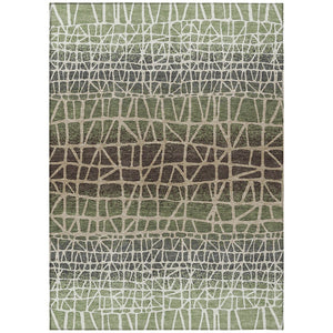 HomeRoots 10' Geometric Washable Area Rug in Fern Green, Brown & Beige - Indoor/Outdoor Durability & Style! 690668