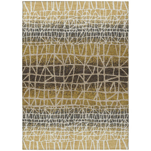HomeRoots 5' Gold Brown and Beige Geometric Washable Area Rug for Indoor/Outdoor Spaces, Durable & Stylish 690670