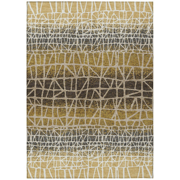 HomeRoots 5' Gold Brown and Beige Geometric Washable Area Rug for Indoor/Outdoor Spaces, Durable & Stylish 690670