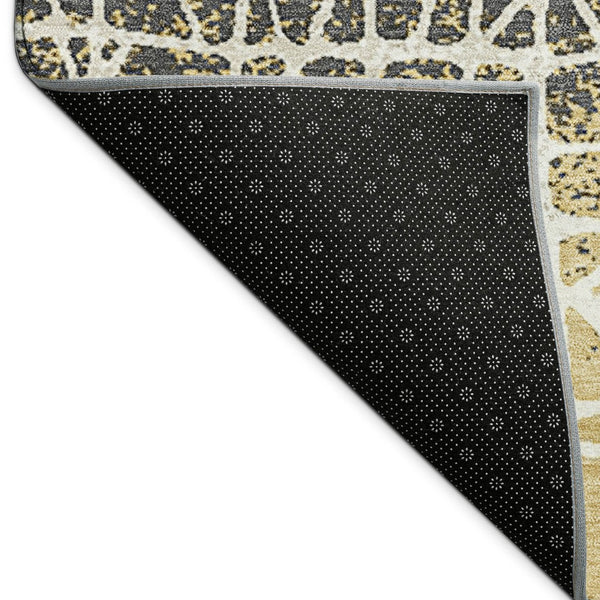 HomeRoots 5' Gold Brown and Beige Geometric Washable Area Rug for Indoor/Outdoor Spaces, Durable & Stylish 690670
