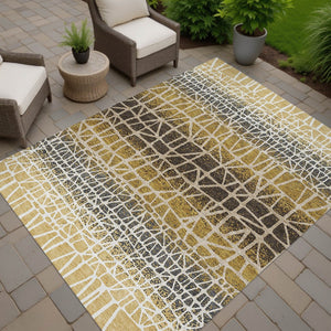 HomeRoots 5' Gold Brown and Beige Geometric Washable Area Rug for Indoor/Outdoor Spaces, Durable & Stylish 690670