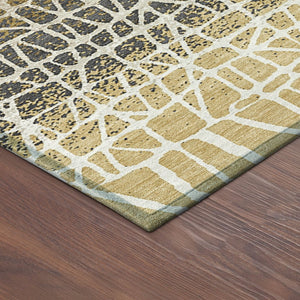HomeRoots 8' Stylish Gold Brown Beige Round Geometric Rug - Washable Indoor/Outdoor Area Rug for High Traffic 690671