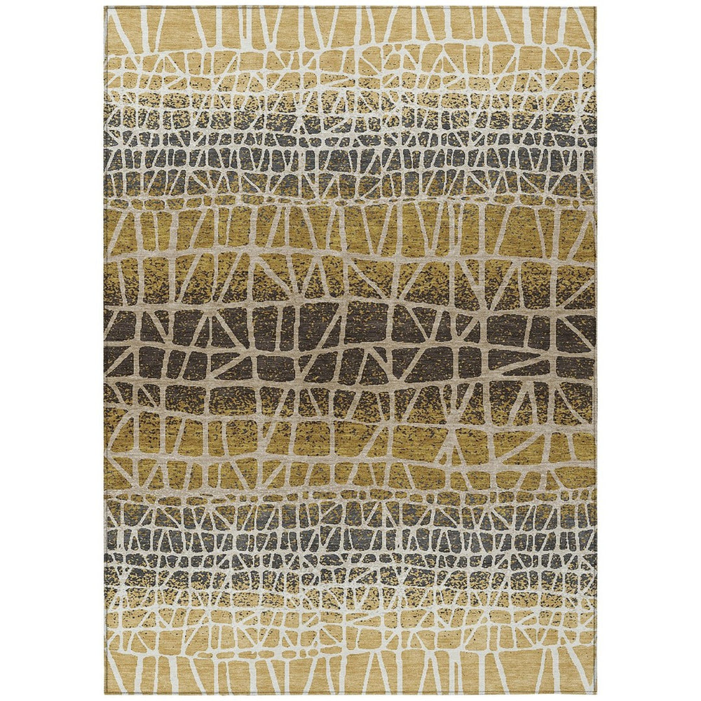 HomeRoots 8' Gold Brown Beige Geometric Washable Area Rug – Stylish Indoor/Outdoor Design for Any Space 690672