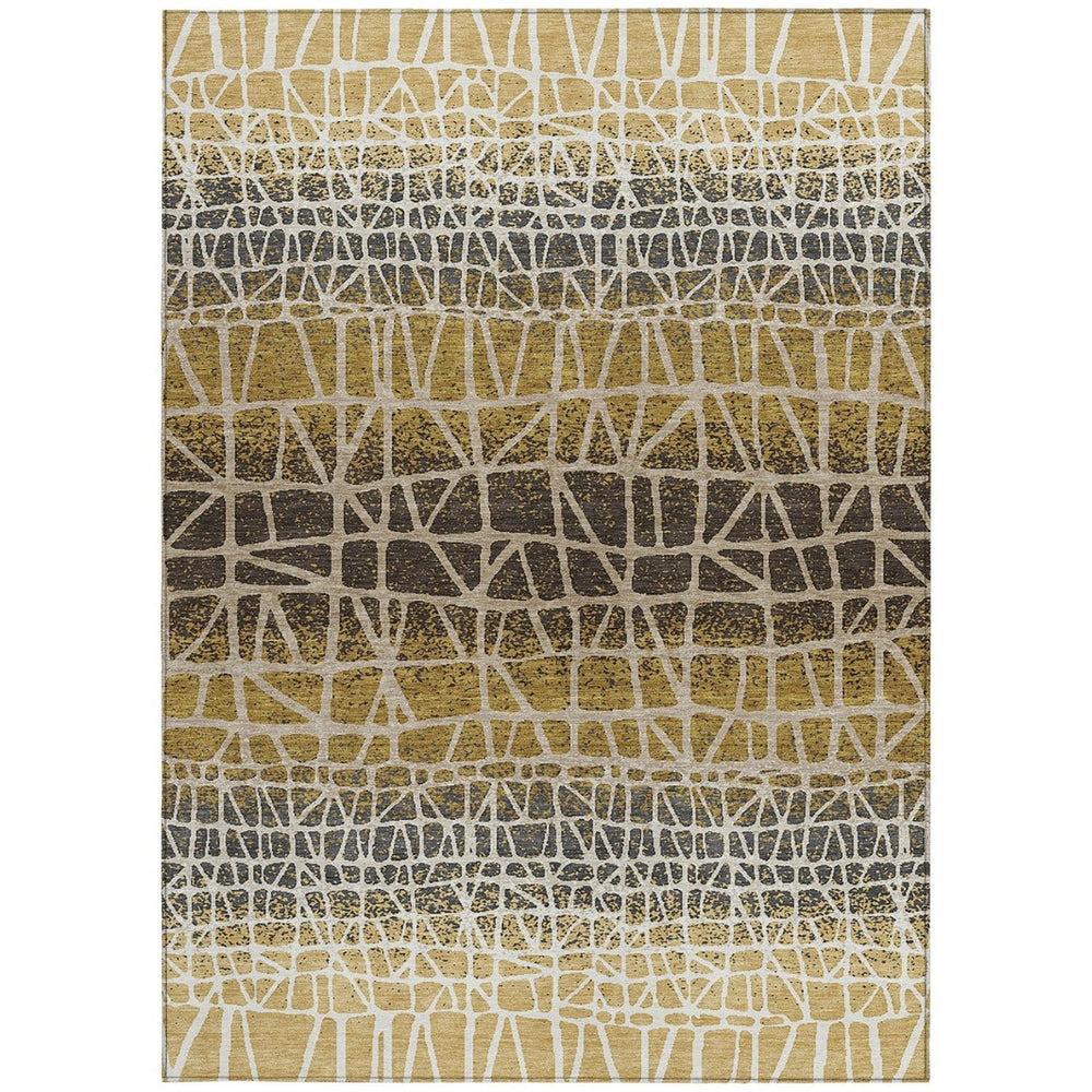 HomeRoots 9' Geometric Washable Area Rug in Gold, Brown & Beige - Durable Indoor/Outdoor Style for Any Space 690673
