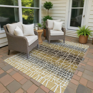 HomeRoots 10' Geometric Washable Area Rug in Gold, Brown & Beige – Stylish, Durable & Perfect for Indoors/Outdoors 690674