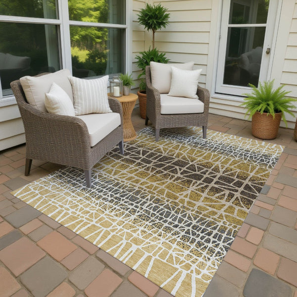 HomeRoots 10' Geometric Washable Area Rug in Gold, Brown & Beige – Stylish, Durable & Perfect for Indoors/Outdoors 690674