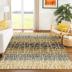 HomeRoots 10' Geometric Washable Area Rug in Gold, Brown & Beige – Stylish, Durable & Perfect for Indoors/Outdoors 690674